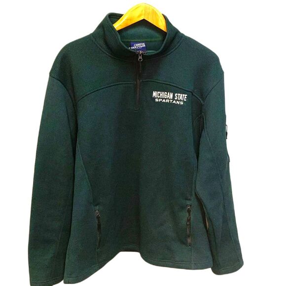 Campus Heritage Green Michigan State Spartans 1/4 Zip Textured Sweatshirt Sz XL - Picture 2 of 14